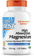 Магний с высокой абсорбацией Doctor's Best, Magnesium, High Absorption, 100% Chelated, 120 таблеток