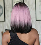 Перука рожева каре з затемненими коренями та кінцями, фото 4