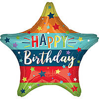 046 Фольгована кулька зірка Happy Birthday в полоску 18" Китай