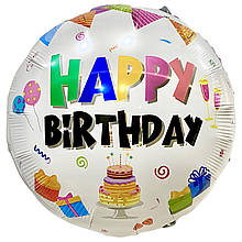 Фольгована кулька круг Happy Birthday з тортом 18" Китай