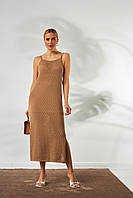 Літня стильна в'язана жіноча сукня ажурна, Легка повсякденна трикотажна сукня-сарафан з малюнком міді