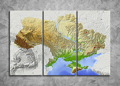 Картина патріотична 3D географічна карта України модульна