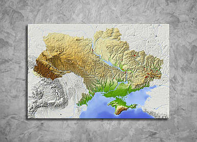 Картина патріотична 3D географічна мапа України на світлому тлі 60x40