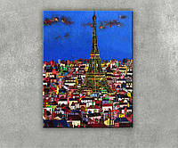 Картина Ночной Париж Эйфелева башня Яркий модерн Париж в стиле Поп арт
