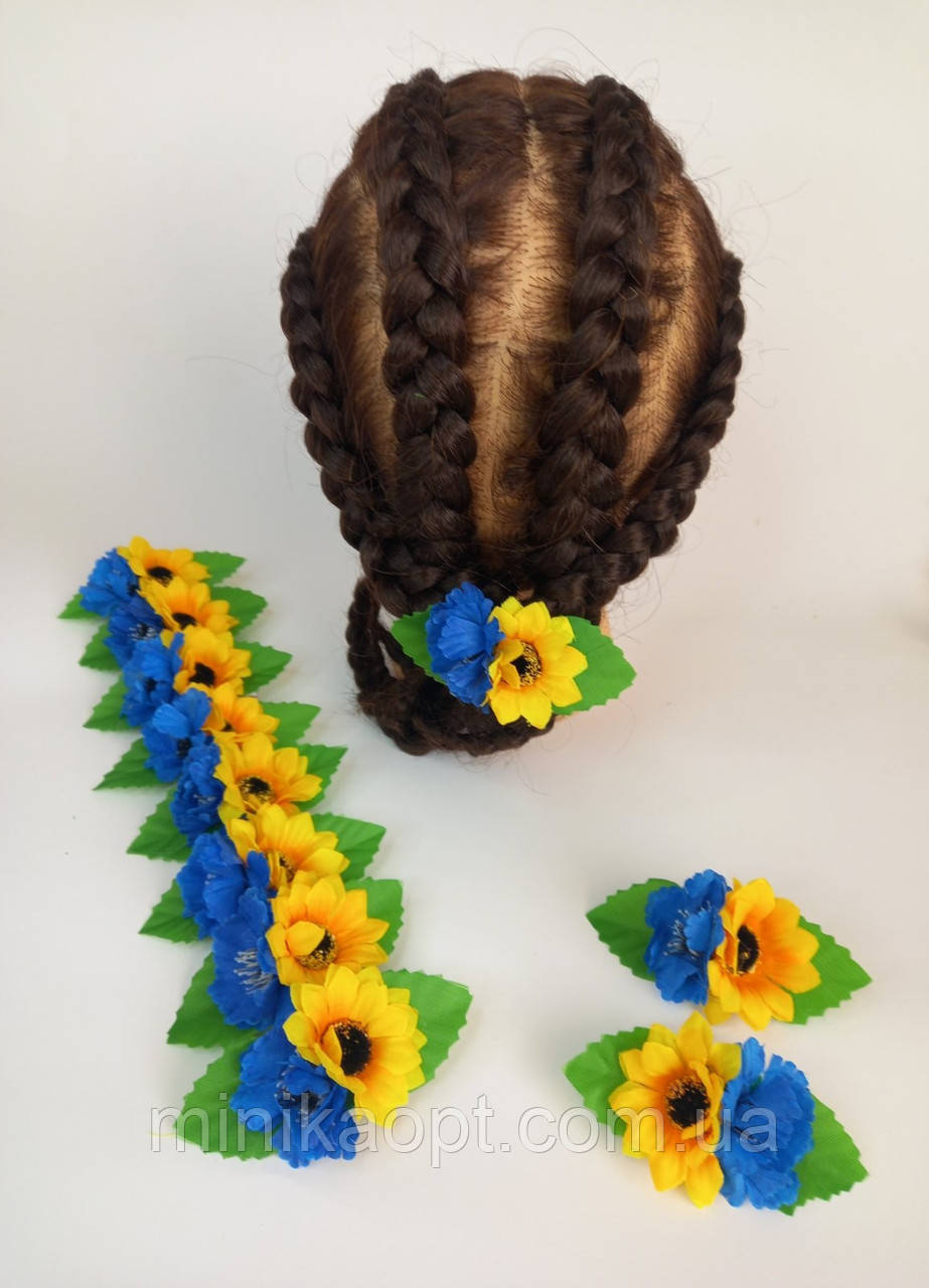 Резинки для волосся жовто-блакитні квіти