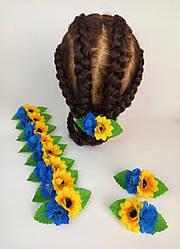 Резинки для волосся жовто-блакитні квіти