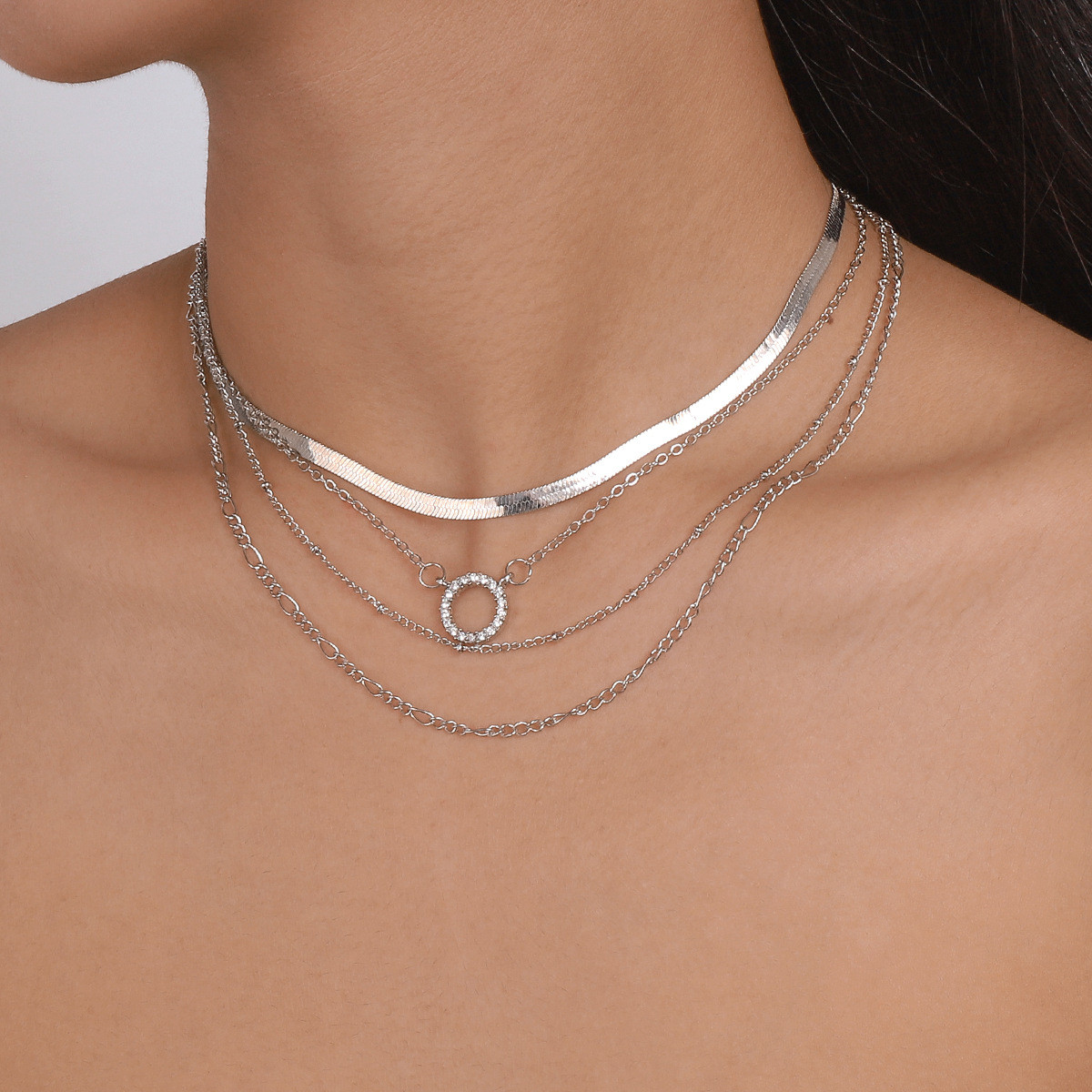 Потрійний сріблястий ланцюг із підвіскою, прикраса на шию, ланцюжка-біжутерія, кольє,FS-1904