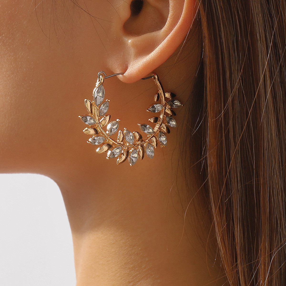 Сережки кільця Гілочки золотисті зі стразами, біжутерія, на свято,FS-1911,1, фото 1