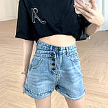 Джинсові шорти жіночі з ґудзиками високою талією, фото 2