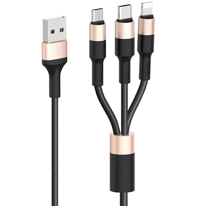 Дата кабель Hoco X26 Xpress 3in1 Lightning -MicroUSB-Type-C (1m), фото 1