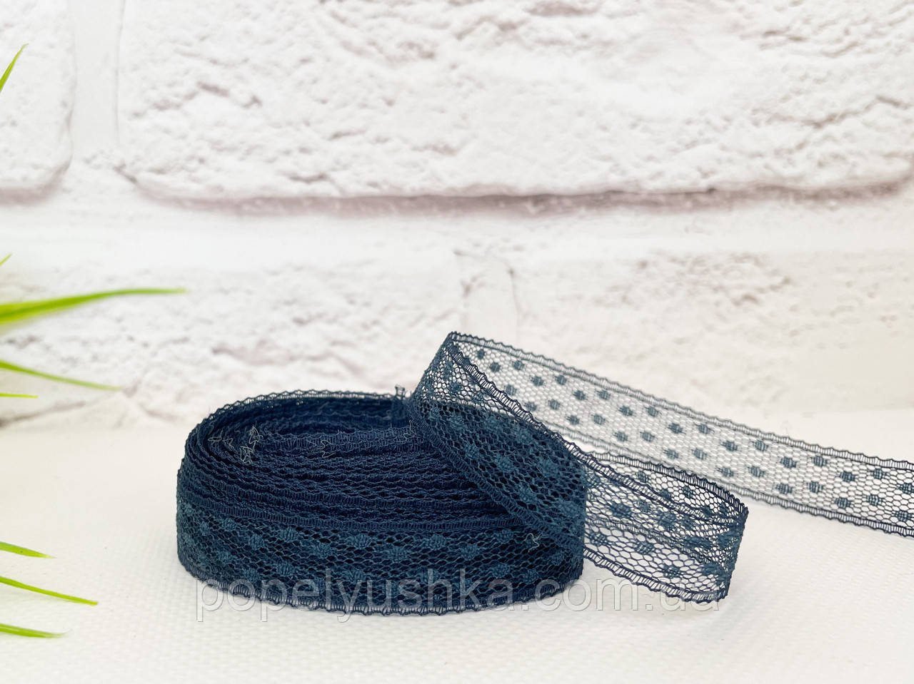 Мереживо -сітка 1,6 см темно-синє, фото 1