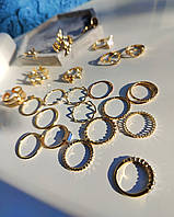 Набір жіночих колечок на пальці в золотому кольорі з 24 штук, біжутерія