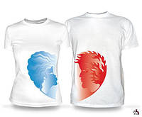 Парные футболки с принтом "Две половинки сердца: синяя и красная" Push IT