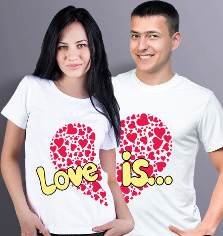Парні футболки з принтом "Серце із сердечок: Love is..." Push IT
