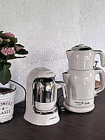 Набір електрочайник + кавоварка: чайник Caytema Korkmaz Vanilla/Chrome A331-08 та кавоварка для кави по-турецьки Korkmaz
