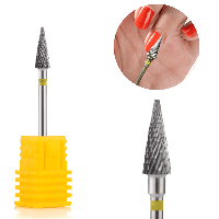 Фреза для маникюра твердосплавная "Конус", желтая насечка / Насадка на фрезер для маникюра и педикюра