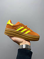 Замшевые оранжевые женские кроссовки Adidas Gazelle Bold Shoes на платформе