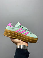 Замшевые бирюзовые женские кроссовки Adidas Gazelle Bold Shoes на платформе