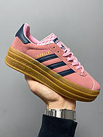 Замшевые розовые женские кроссовки Adidas Gazelle Bold Shoes на платформе