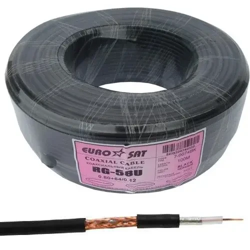 Кабель RG-58U, (0.8СU+2.9PE+Al foil+64х0, 12CCA), діам-5 мм, чорний