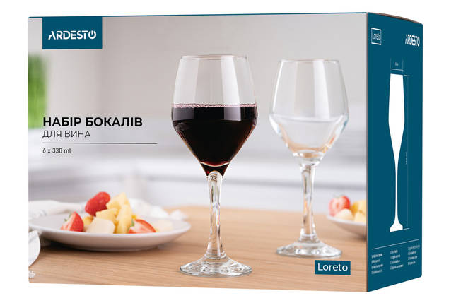 Набір бокалів для вина ARDESTO Loreto 6 шт, 330 мл, скло AR2633LW, фото 2