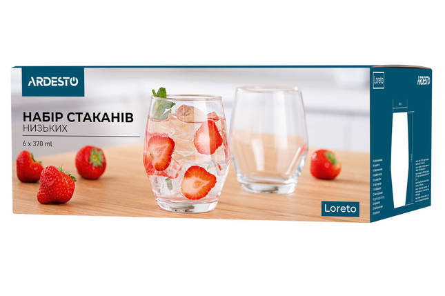 Набір стаканів низьких ARDESTO Loreto 370 мл, 6 шт, скло AR2637LL, фото 2