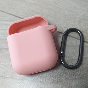 Силіконовий чохол для навушників AirPods 1/2 з карабіном Рожевий (KG-7886)