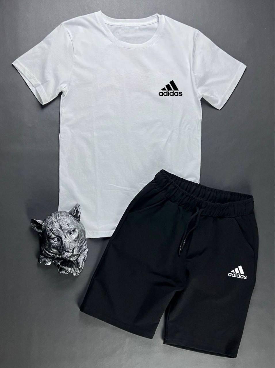 Чоловічий літній костюм Adidas Футболка + Шорти чорно-білий комплект Адідас