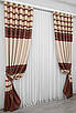 Комплект (2шт. 1,5х2,7м.) штор із тканини льон блекаут, смужки. Колір бежевий з бордовим. Код 781ш 30-561, фото 3