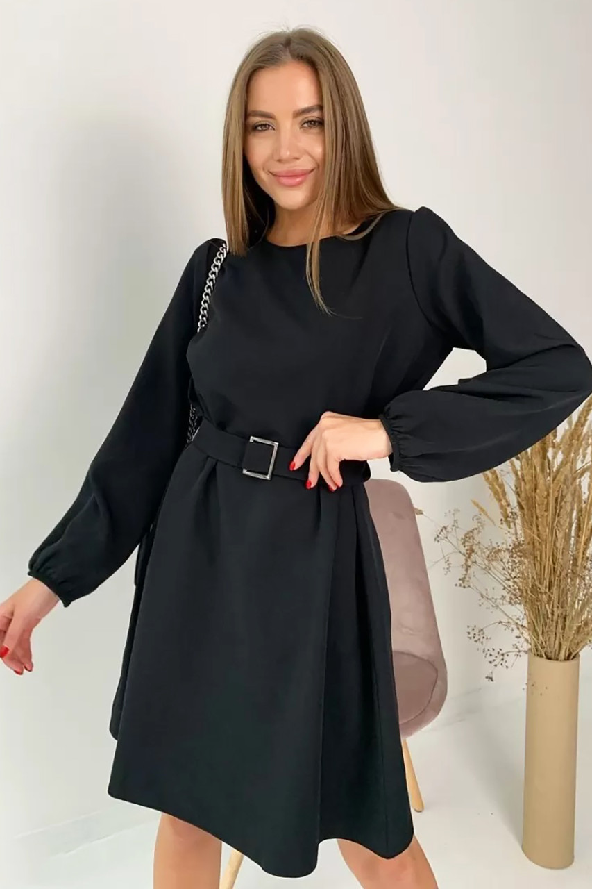 Класичне вечірнє плаття-трапеція з довгим рукавом, чорне, фото 1