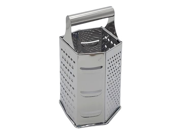 Тертка кухонна шестистороння для овочів нержавіюча сталь Терка ручна овочева з металевою ручкою H 22 cm