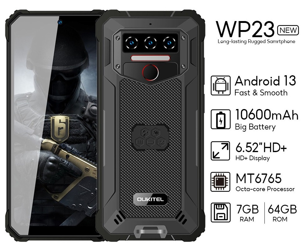 Смартфон Oukitel WP23 Black 4G IP89/69K 10600mAh Android 13 NFC 4/64gb подарунок скло!, фото 1