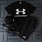 Чоловічий літній костюм Under Armour Футболка + Шорти + Кепка + Месенджер чорно-білий Андер Армор, фото 6
