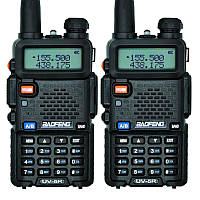 Рация Baofeng UV-5R Forest (5W, VHF/UHF, 136-174, 400-470MHz, до 5км, 128 каналов, АКБ), 2шт, черная