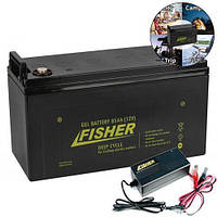 Тяговый аккумулятор Fisher. 12V. 100A/h GEL. +З/У. Гелевая тяговая аккумуляторная батарея.