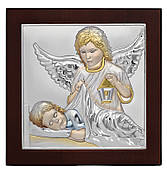 Ікона Ангел Хранитель 15х15см в сріблі, вкритому різнокольоровою емаллю