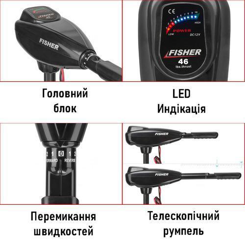 Электромотор для лодки Fisher 46lbs; 12V. Без АКБ GEL. Без З/У. Лодочный электромотор Фишер; - фото 5 - id-p1834584887