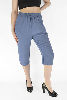 Бриджі жіночі віскоза Капрі літні у яскравих кольорах 3XL — 7XL Kenalin Блакитний колір, фото 1