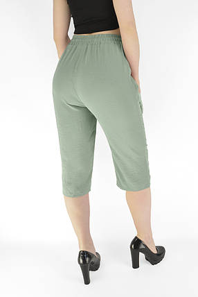 Бриджі жіночі віскоза Капрі літні шифон Kenalin Колір хакі 3XL/4XL, фото 2