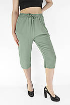 Бриджі жіночі віскоза Капрі літні шифон Kenalin Колір хакі 3XL/4XL, фото 3