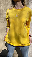 Женская базовая футболка свободного кроя S-XL (42 44 46 48 50) однотонная желтая
