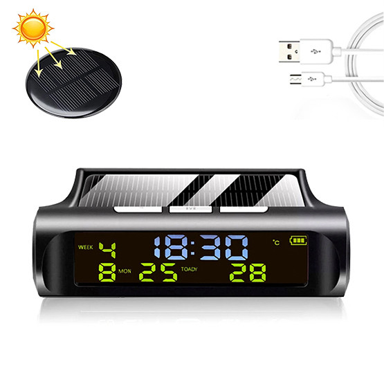 Годинник електронний автономний C-01 із сонячною батареєю для автомобіля, з термометром і календарем