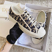 Жіночі сині білі текстильні кеди Dior Walk'n'Dior з вишивкою Oblique металізованою ниткою Крістіан Діор, фото 5