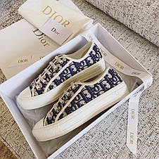 Жіночі сині білі текстильні кеди Dior Walk'n'Dior з вишивкою Oblique металізованою ниткою Крістіан Діор, фото 3