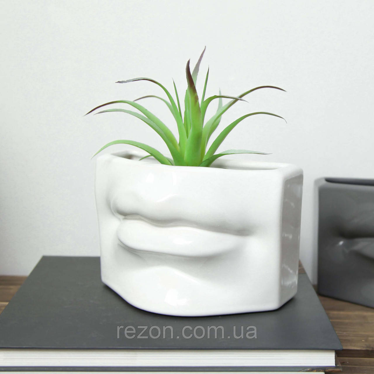 Горщик керамічний кашпо для квітів мінімальний дефект "Губи" Білий 0,7л Rezon Р289