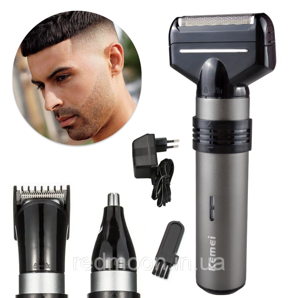 Електробритва-триммер 3в1 Kemei KM-1210 / Акумуляторна чоловіча машинка для стрижки волосся та бороди, фото 1