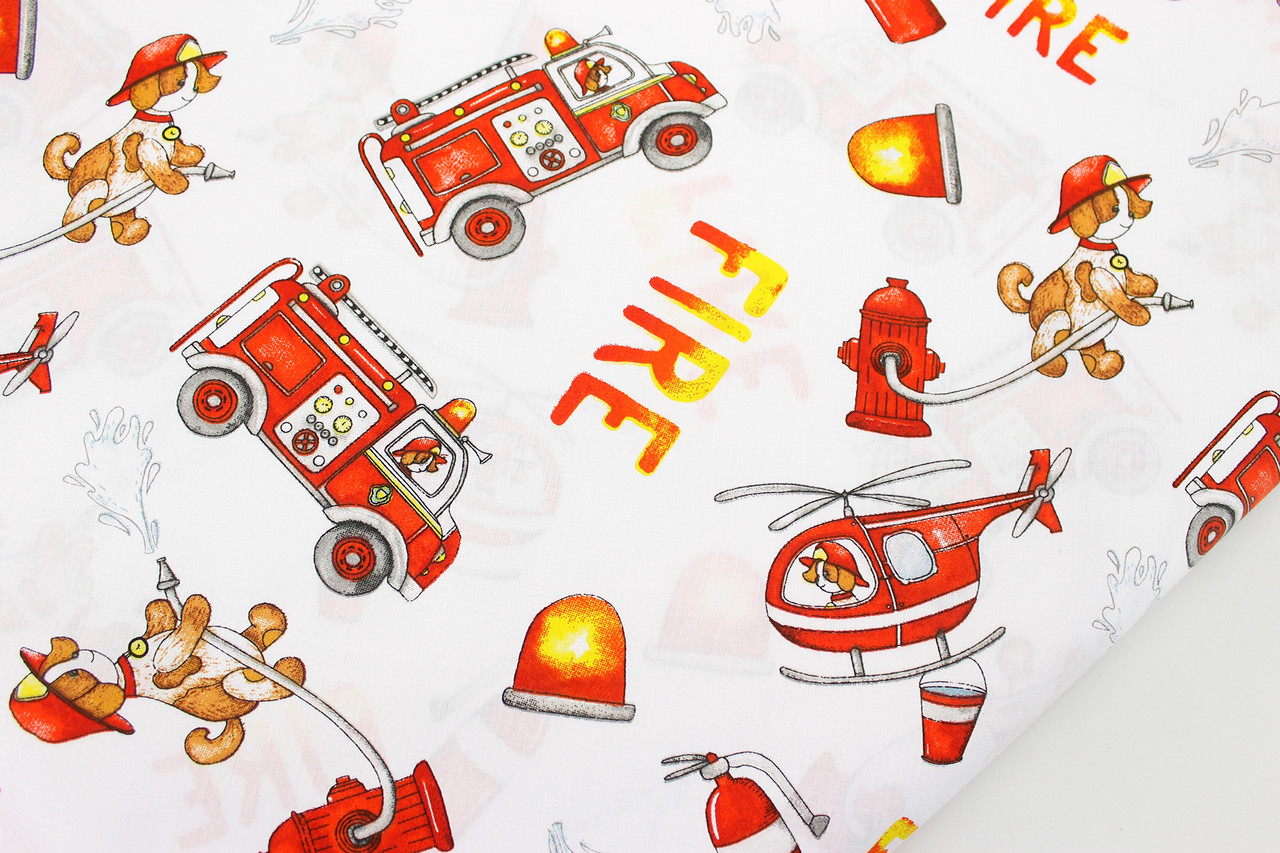Тканина бязь "Собаки пожежники" білий фон № 749, фото 1