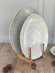 Набір 6 овальних керамічних білих тарілок Луна 32 см