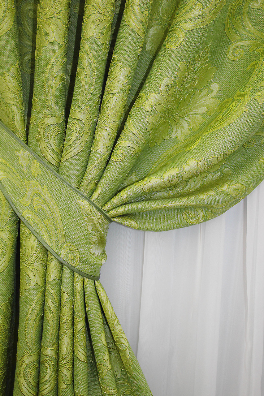 Комплект (2шт 1,5х2.7м)штор из ткани лён рогожка, коллекция "Корона Мария". Цвет оливковый. Код 665ш 30-441 - фото 4 - id-p1366879792