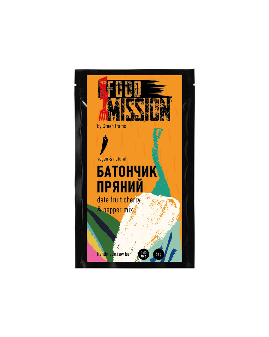 Батончик Food Mission пряний date fruit cherry & pepper mix (сушені продукти Green Tramps), фото 1